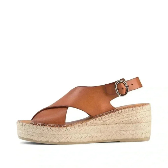 Shoe The Bear Orchid Tan Leather Wedge Espadrille Heeled Sandals Size 8.5 - Picture 3 of 14